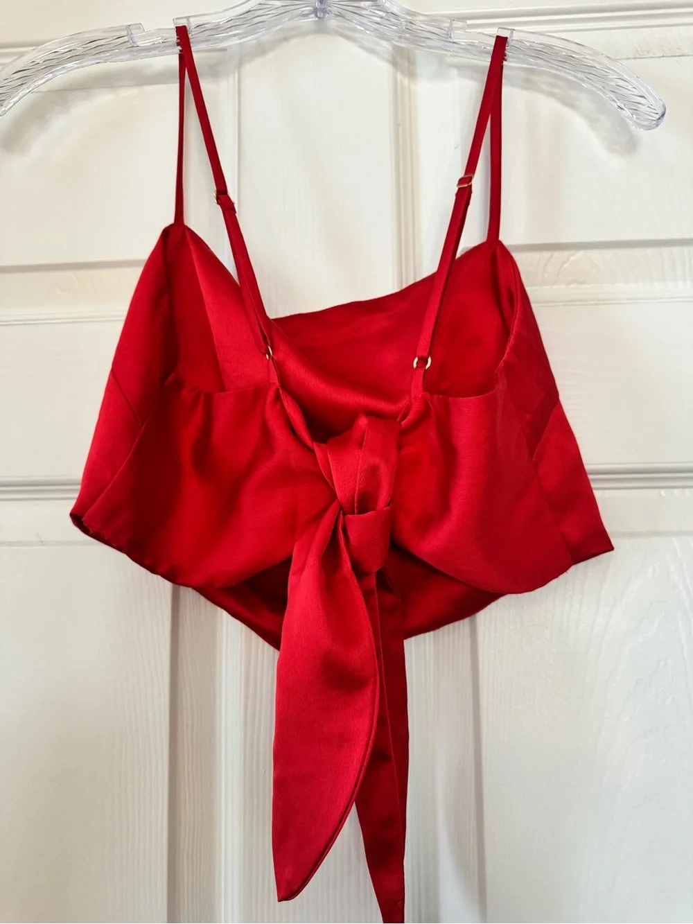 Show Me Your Mumu Red Satin Cowl Neck Tie Back Crop Top Size S